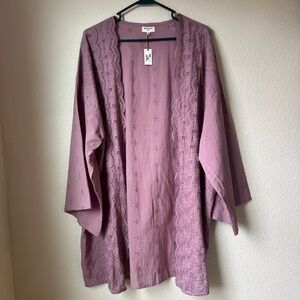 World Market NWT Mauve Embroidered Cotton Kimono Boho Cardigan One Size Festival